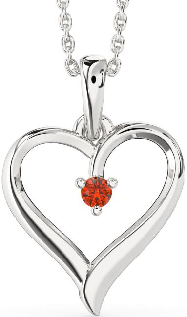 Fire Opal Silver Heart Necklace