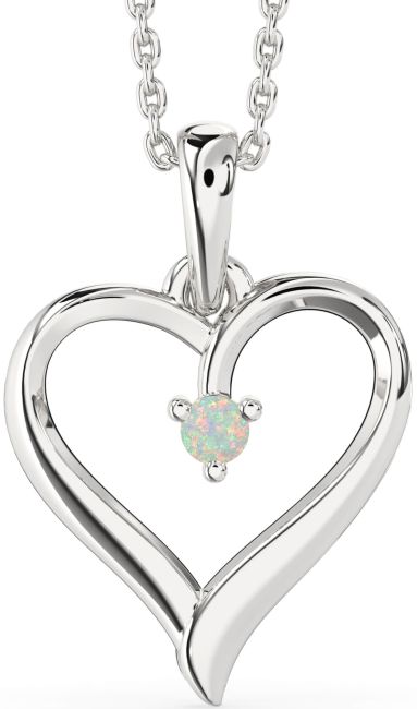 Opal Silver Heart Necklace