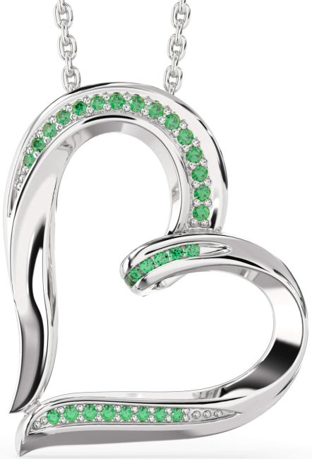 Emerald Silver Heart Necklace