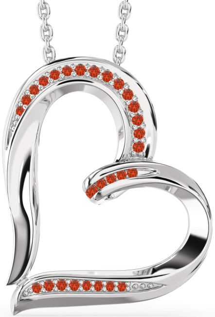 Fire Opal Silver Heart Necklace