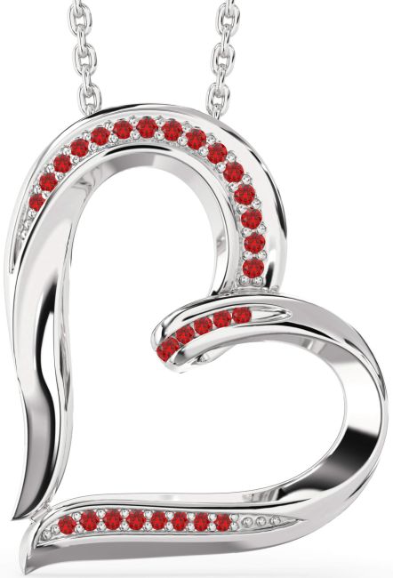 Ruby Silver Heart Necklace