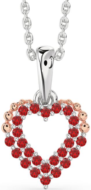 Ruby Platinum & Rose Gold Heart Necklace