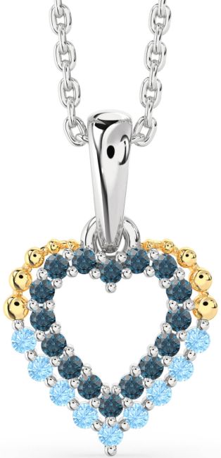 London Blue Topaz & Aquamarine Platinum & Yellow Gold Heart Necklace