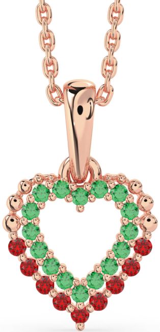 Emerald & Ruby Rose Gold Heart Necklace
