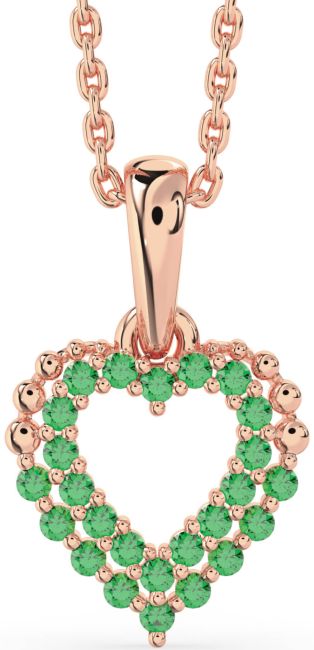 Emerald Rose Gold Silver Heart Necklace