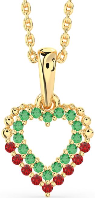 Emerald & Ruby Gold Heart Necklace