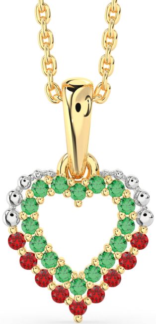 Emerald & Ruby Gold Silver Heart Necklace