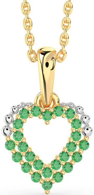 Emerald Gold Silver Heart Necklace