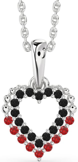 Black Diamond & Ruby Silver Heart Necklace