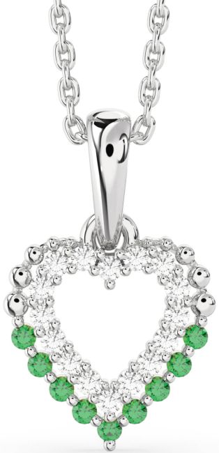 Emerald & Diamond Silver Heart Necklace