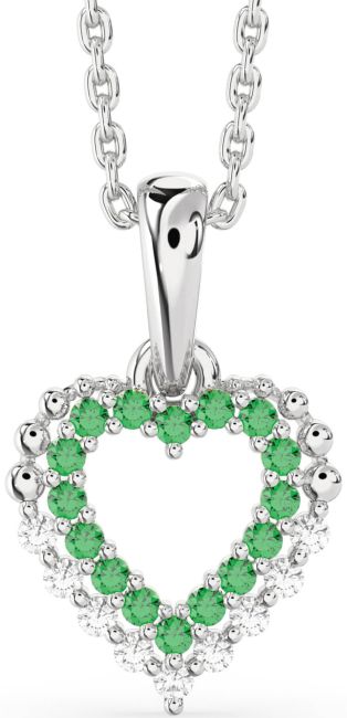 Diamond & Emerald Platinum Heart Necklace