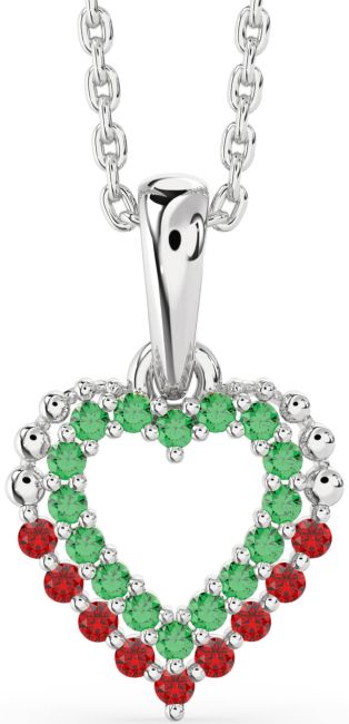 Emerald & Ruby Silver Heart Necklace