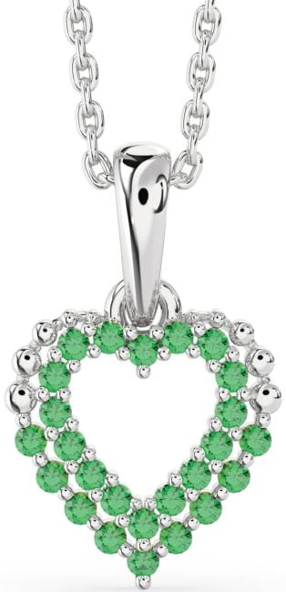 Emerald Silver Heart Necklace