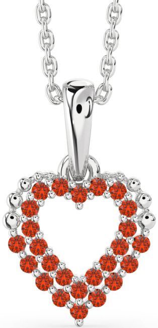 Fire Opal Silver Heart Necklace