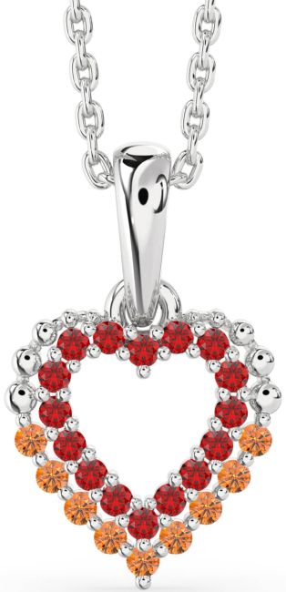Ruby & Citrine Silver Heart Necklace