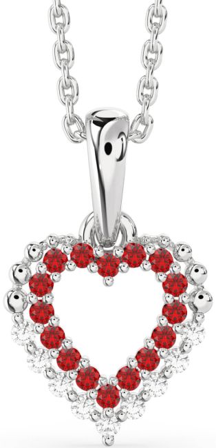Diamond & Ruby Silver Heart Necklace