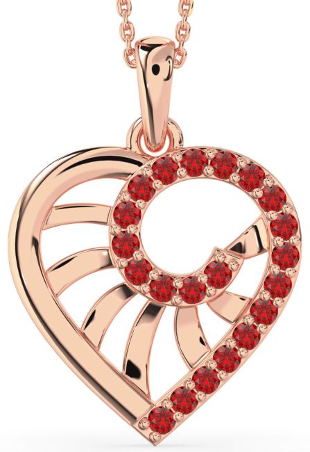 Large Ruby Rose Gold Heart Necklace