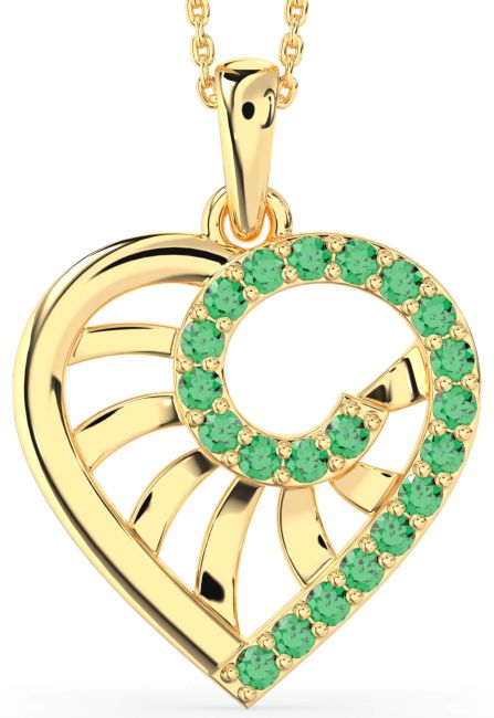 Large Emerald Gold Heart Necklace