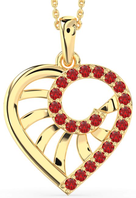 Large Ruby Gold Heart Necklace