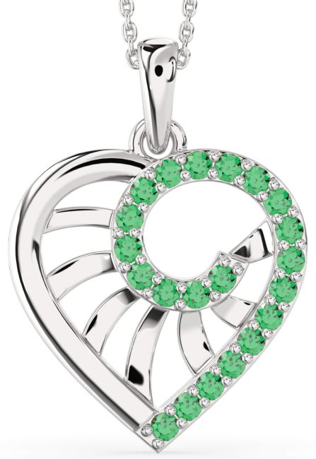 Large Emerald Silver Heart Necklace