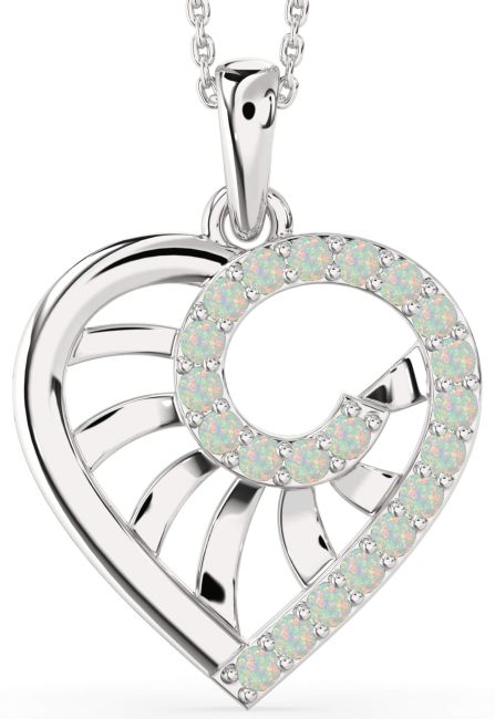 Large Opal Silver Heart Necklace