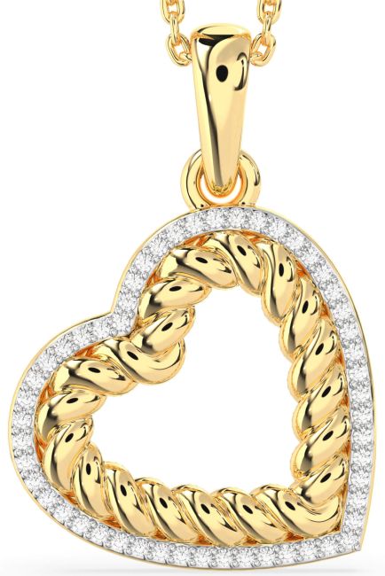 Diamond Gold Silver Heart Knot Necklace
