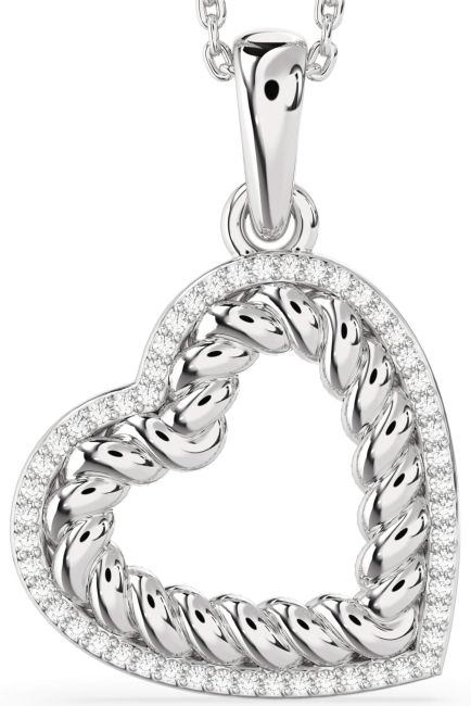 Diamond White Gold Heart Knot Necklace