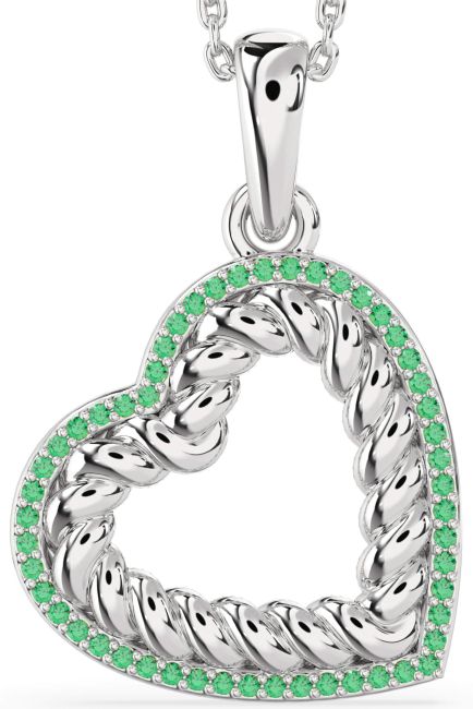 Emerald Silver Heart Knot Necklace