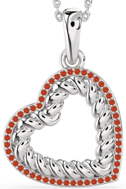 Fire Opal Silver Heart Knot Necklace