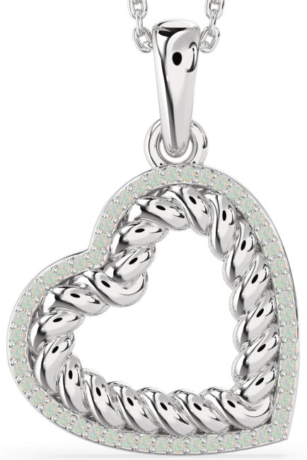 Opal Silver Heart Knot Necklace