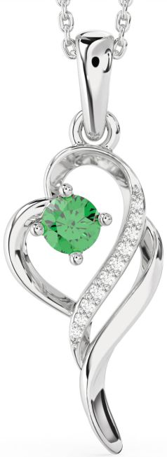 Diamond Emerald Silver Heart Necklace