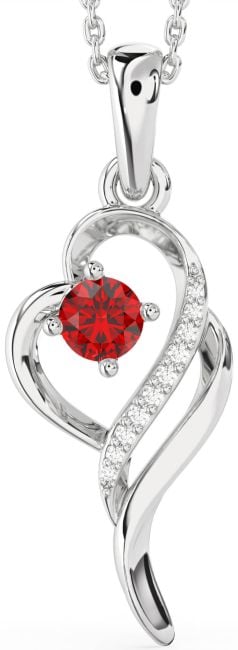 Diamond Ruby Silver Heart Necklace