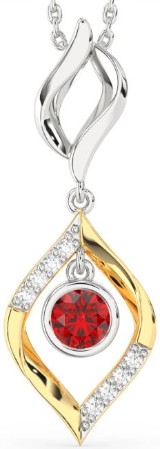 Large Diamond Ruby Gold Silver Necklace