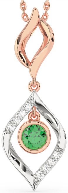Large Diamond Emerald Gold Silver Necklace