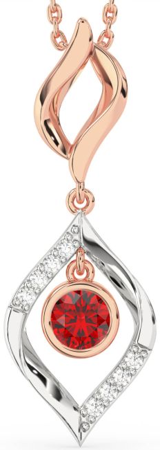 Large Diamond Ruby Gold Silver Necklace