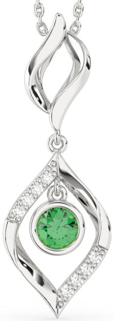 Large Diamond Emerald Silver Necklace