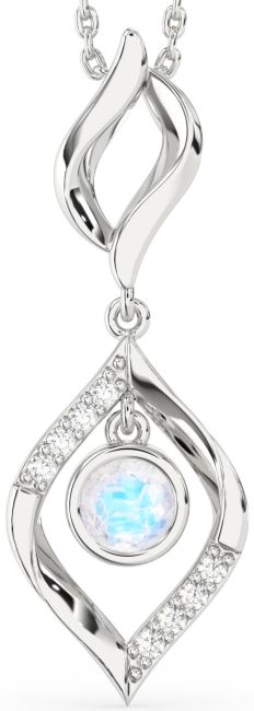 Large Diamond Moonstone Silver Necklace