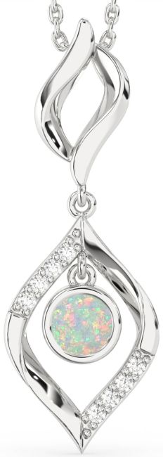 Large Diamond Opal Silver Necklace