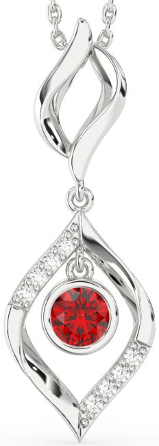 Large Diamond Ruby Silver Necklace