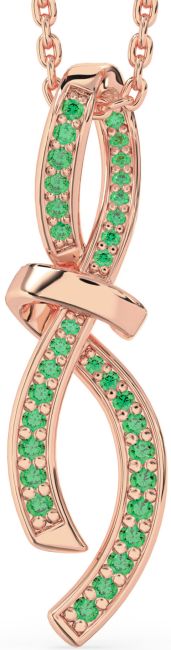 Large Emerald Rose Gold Infinity Bow Necklace