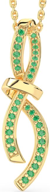 Large Emerald Gold Infinity Bow Necklace