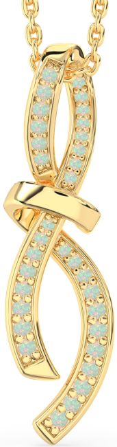 Large Opal Gold Infinity Bow Necklace