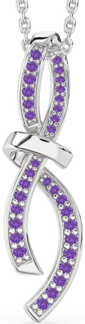 Large Amethyst Silver Infinity Bow Necklace