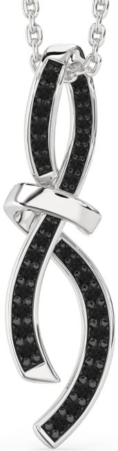 Large Black Diamond Silver Infinity Bow Necklace