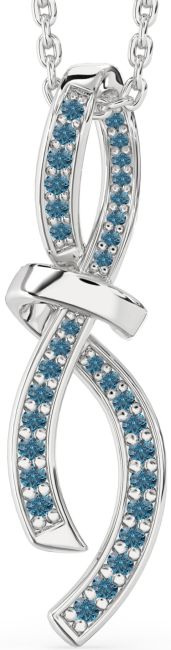Large Blue Diamond Silver Infinity Bow Necklace