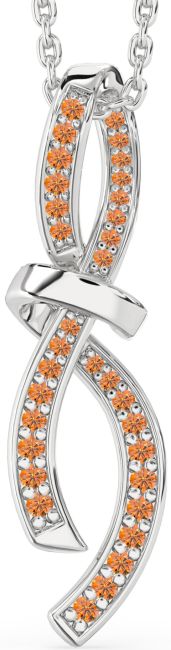 Large Citrine Silver Infinity Bow Necklace