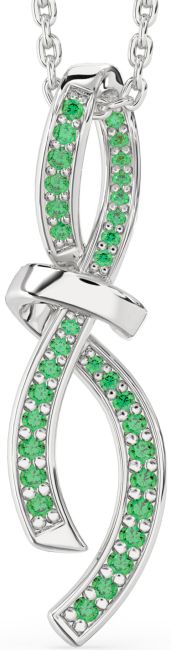 Large Emerald Silver Infinity Bow Necklace