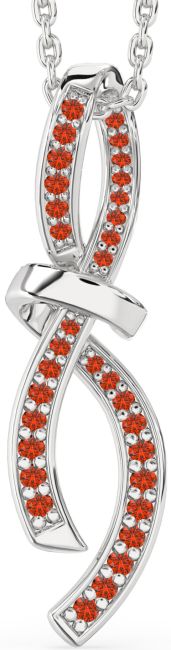 Large Fire Opal Silver Infinity Bow Necklace