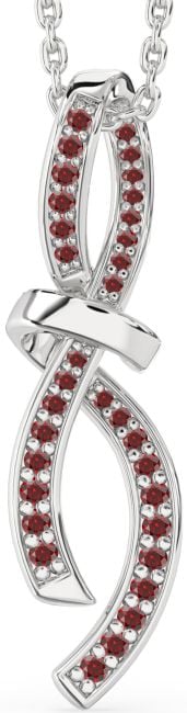 Large Garnet Silver Infinity Bow Necklace