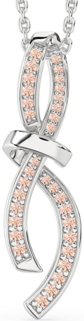 Large Morganite Silver Infinity Bow Necklace